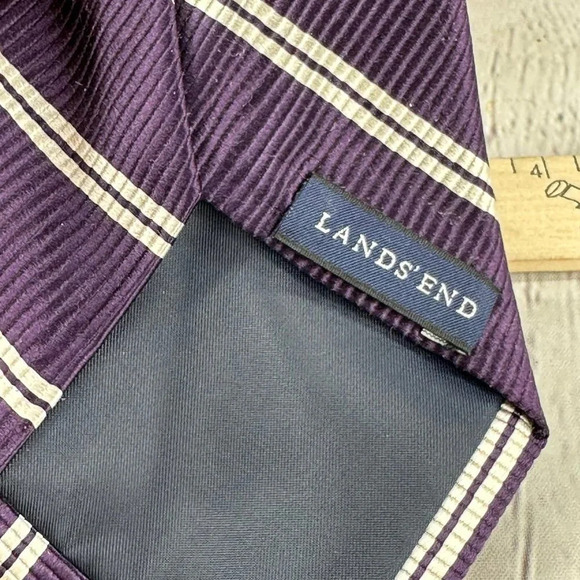 Lands' end Silk purple and cream tie - Picture 3 of 4